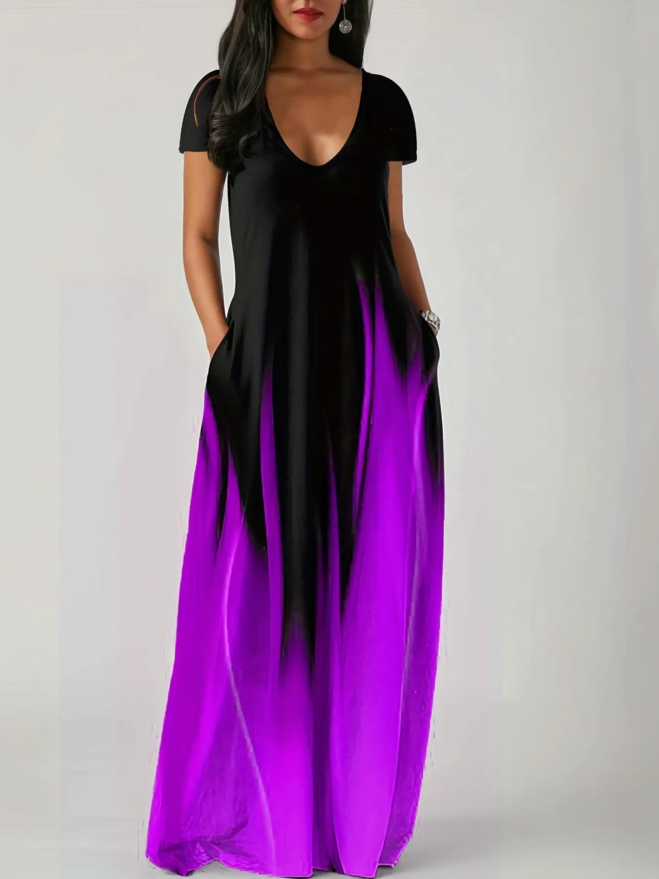 Maxct Maxct Summer Loose Print Casual Sexy Women's Dress Long Skirt Pocket Long Style Even
