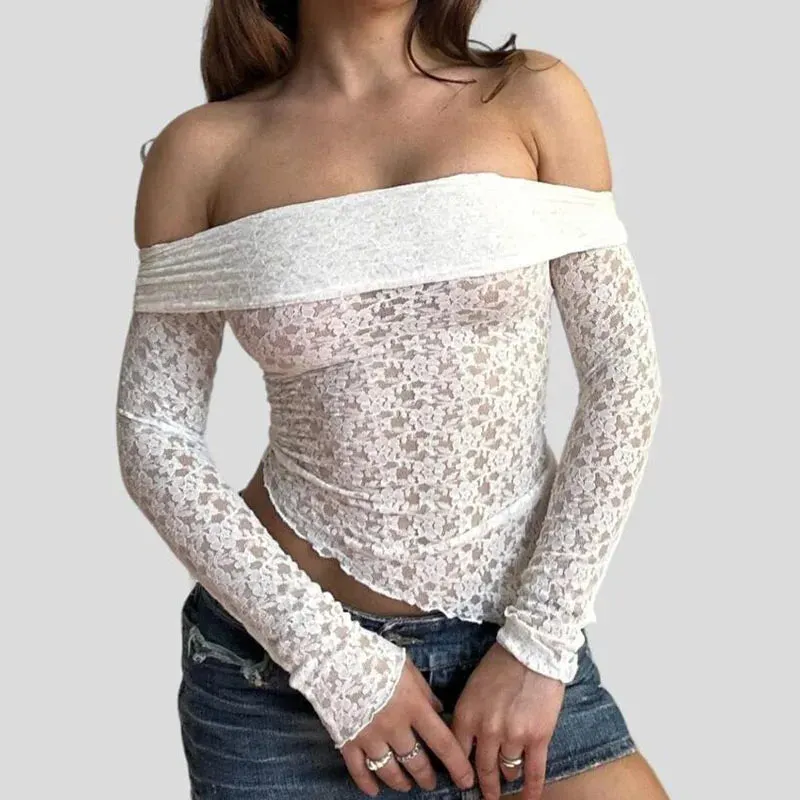 Maxct Autumn Spring Korean Off Shoulder T-shirt Chic Vintage Backless Slim Fit Crop Tops Women Fairy Coquette Tees Y2K Pretty Outfits