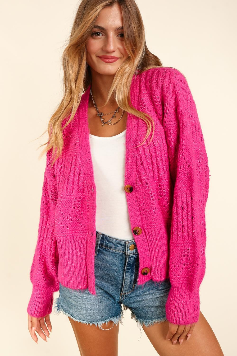 Maxct &Haptics Full Size Button Down Crop Long Sleeve Cardigan