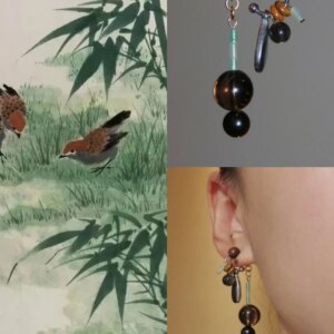 「Chinoiserie」Sandalwood Beaded Brown Drop Earrings