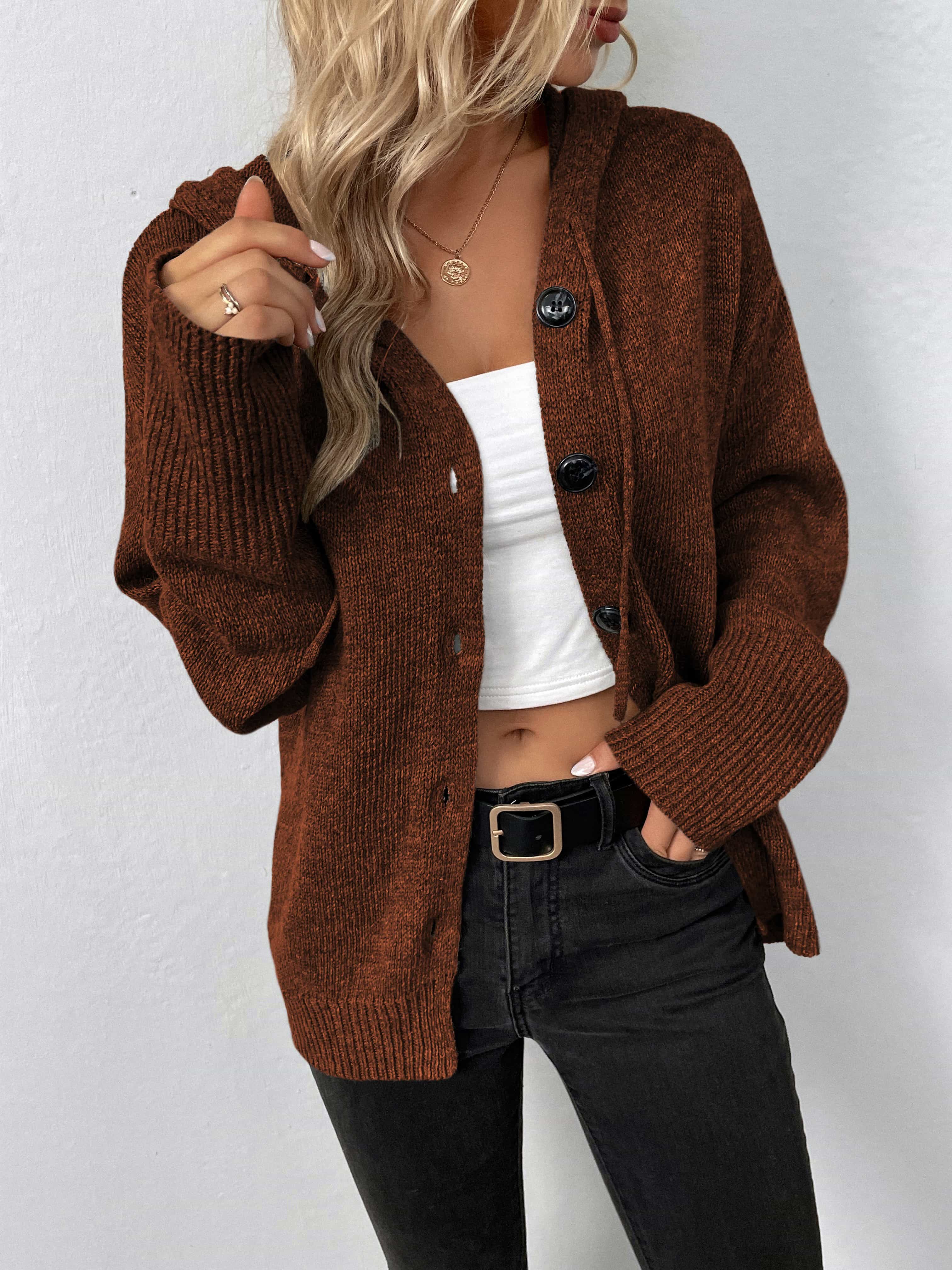 Maxct &Button-Down Long Sleeve Hooded Sweater