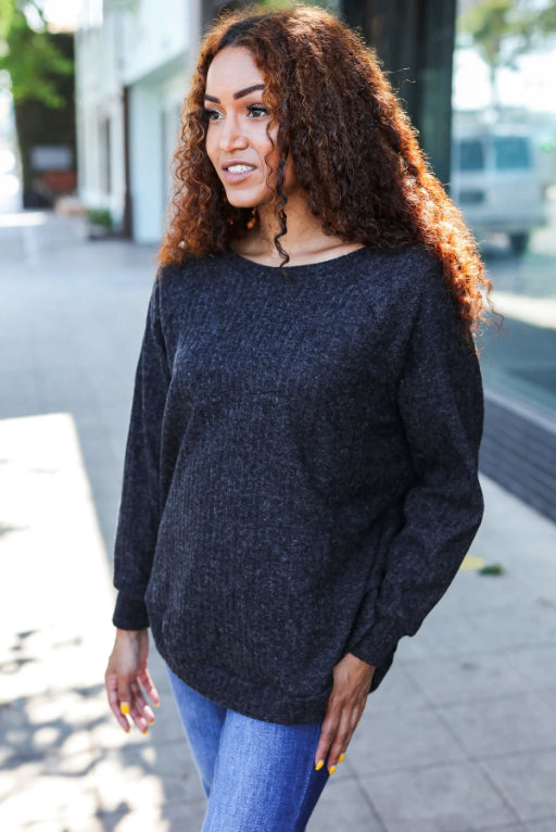 Maxct &Beautiful You Charcoal Ribbed Brushed Hacci Sweater