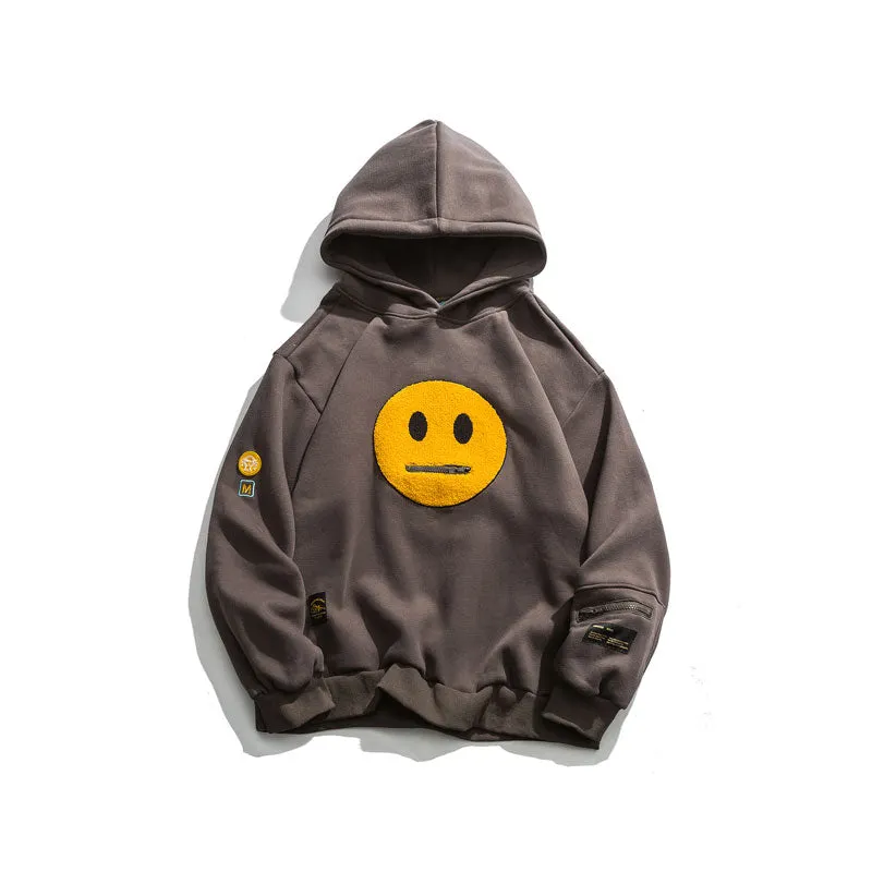 Unisex Zipper Pocket Smile Face Hoodies Maxct