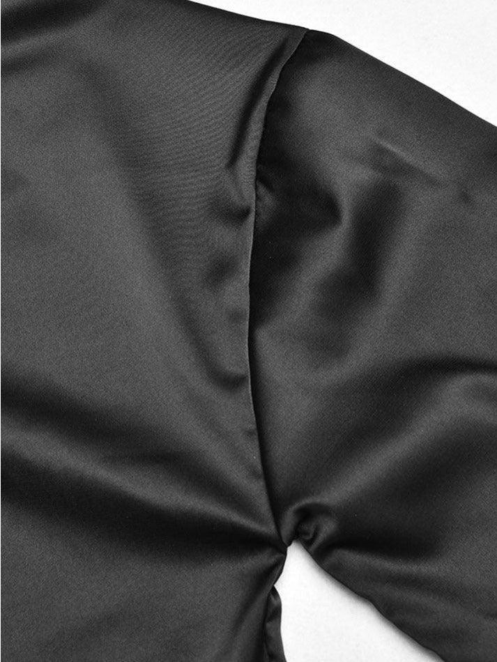 Maxct Satin Long Sleeve Buttoned Crop Blouse