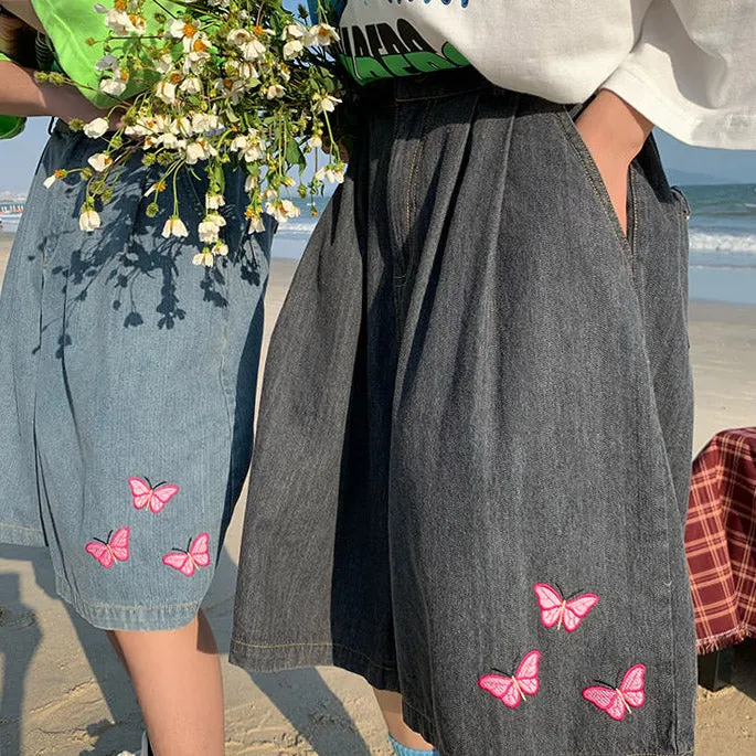 Butterfly Embroidery Denim Shorts Maxct