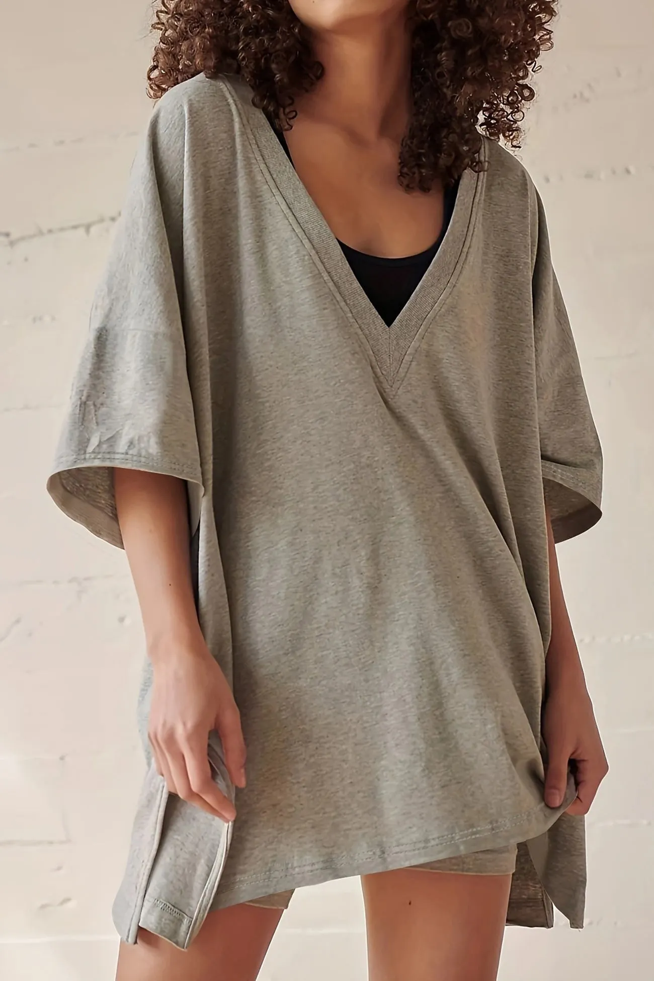 Maxct V Neck Side Slit T-shirt Bodycon Shorts Set