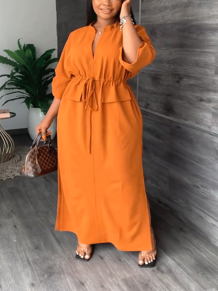V Neck Waist Maxi Dress Maxct
