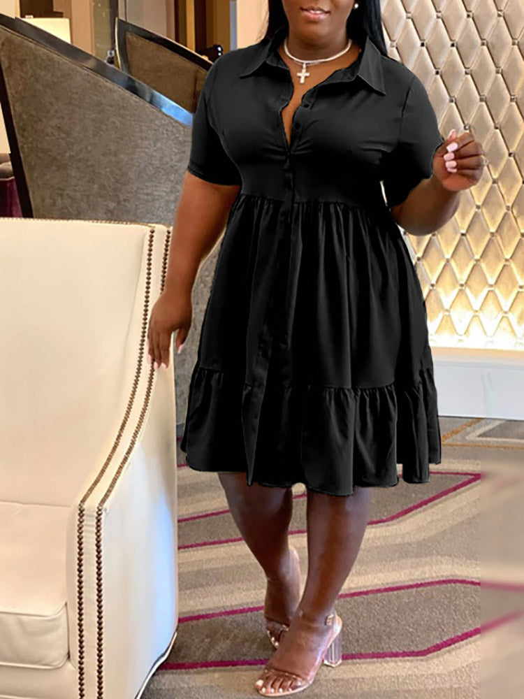 Casual Solid Button Shirt Dresses Maxct