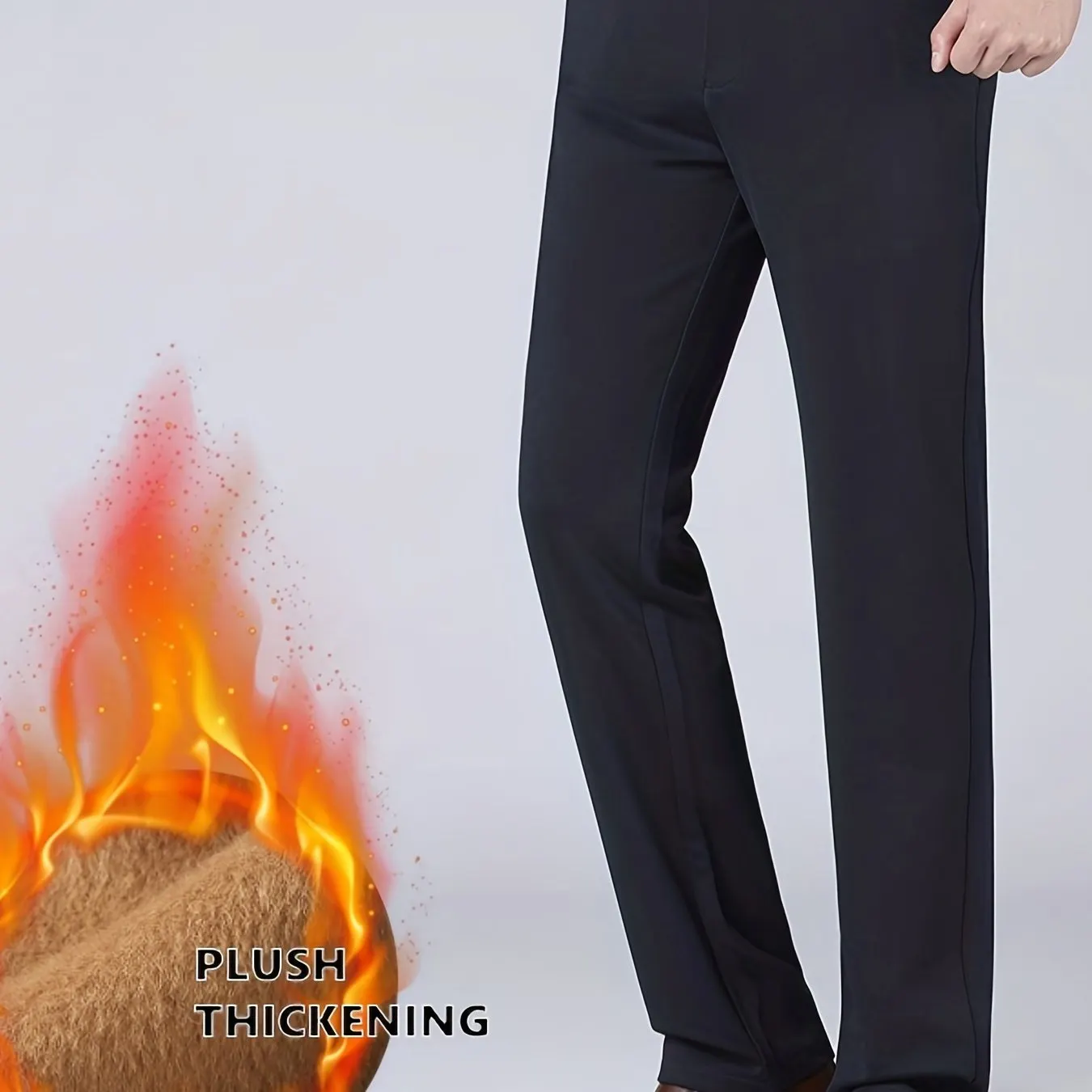 Maxct  Warm Fleece Dress Pants, Men's Formal Stretch Dress Pants For Fall Winter Business