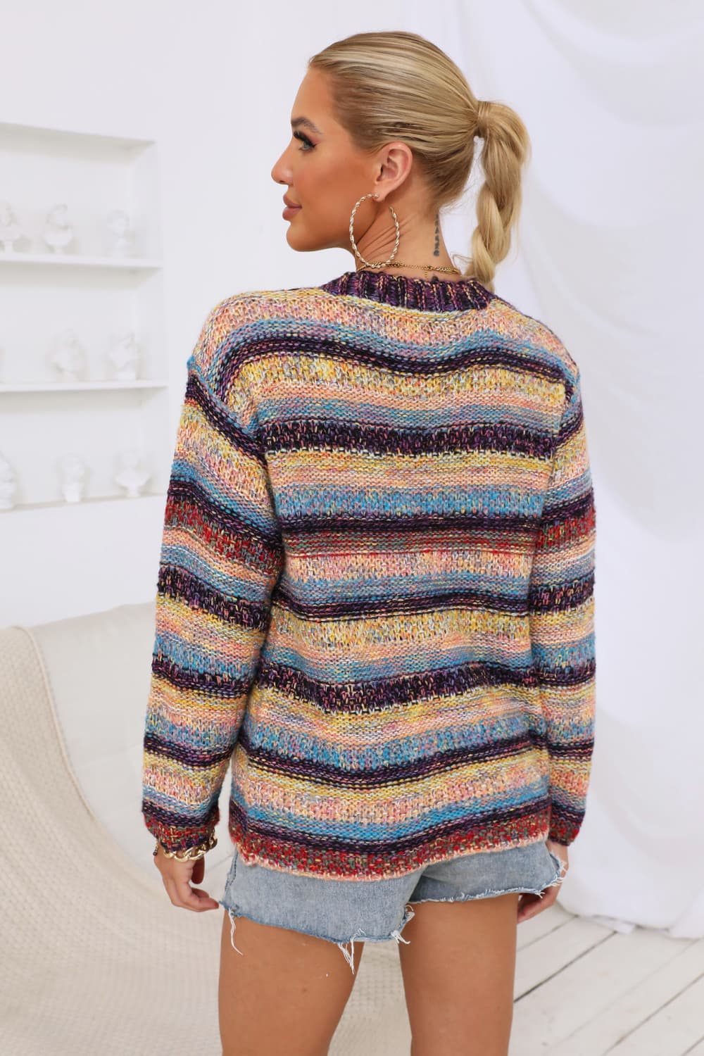 Maxct &Striped Long Sleeve Open Front Cardigan