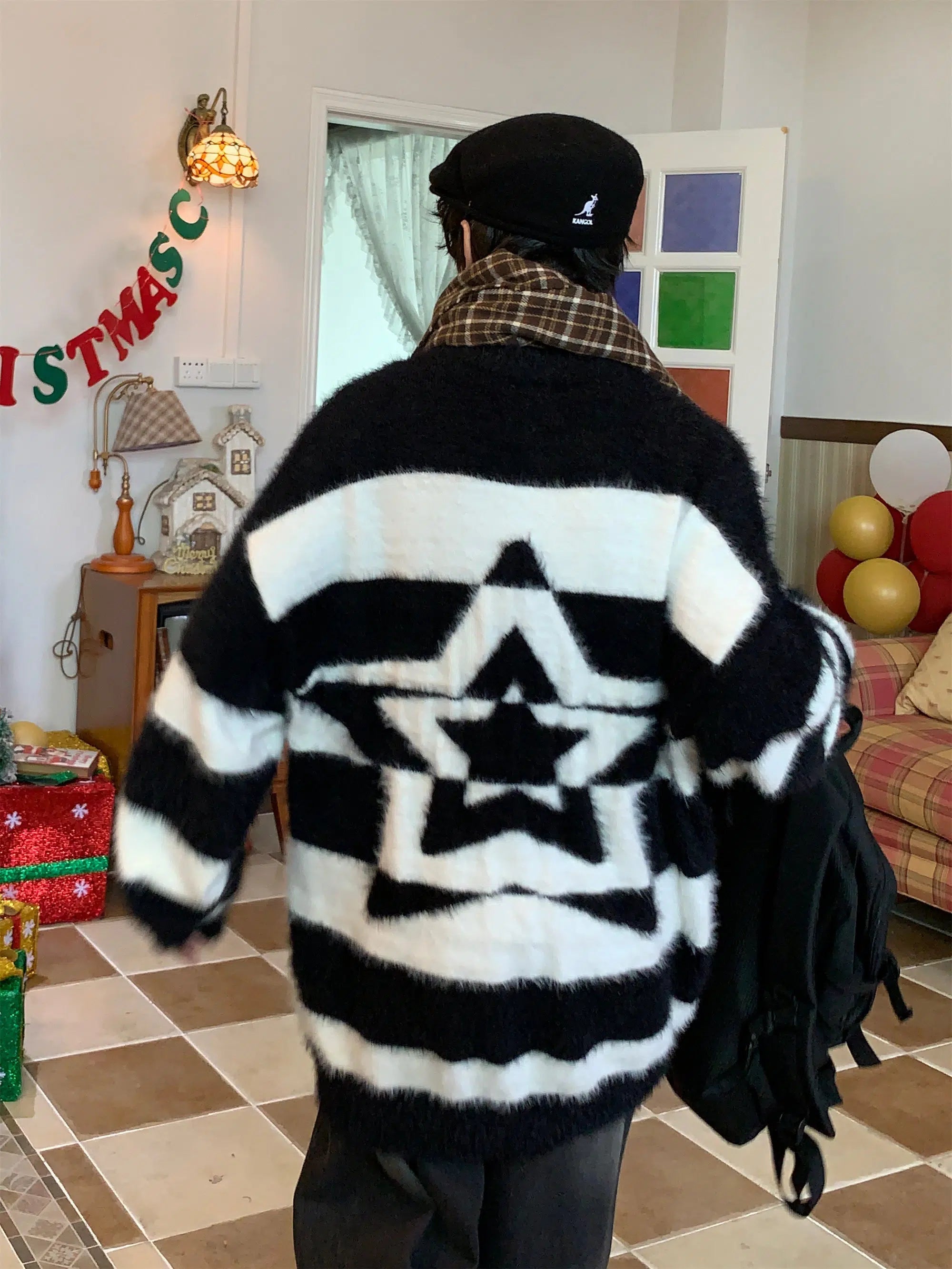 Maxct Faux Mink Striped Crew Neck Sweater