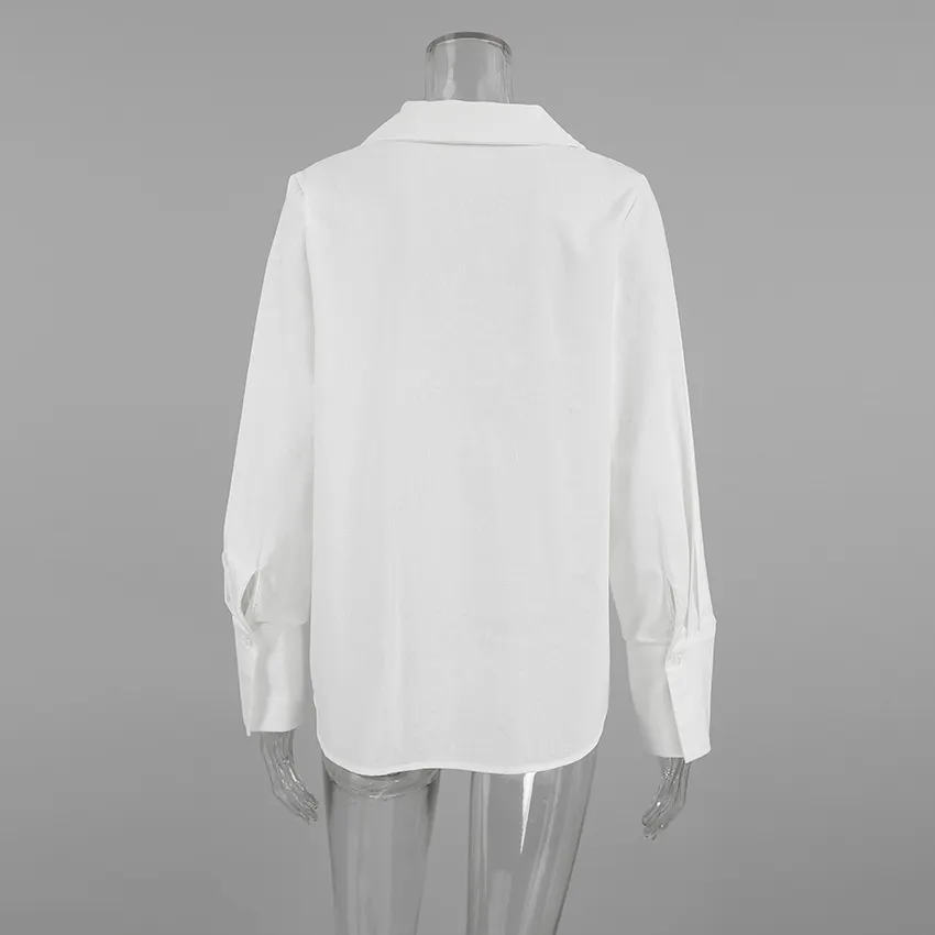 Hollow Out Lace Up White Cotton Linen Shirt Women's Long Sleeve Loose Casual Sexy Lapel Cardigan Top Female Summer new