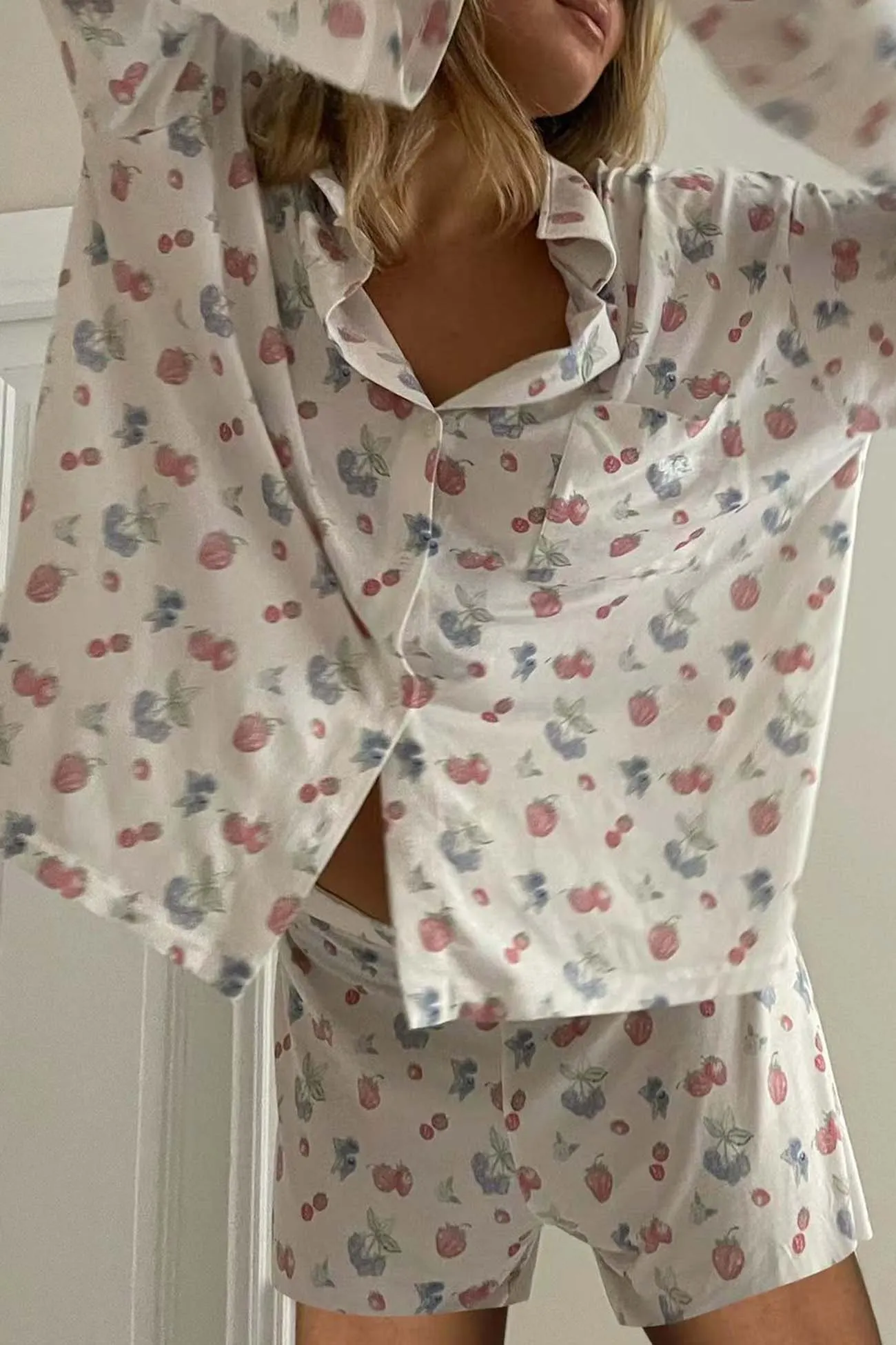 Maxct Printed Long Sleeves Button Shirt Shorts Set