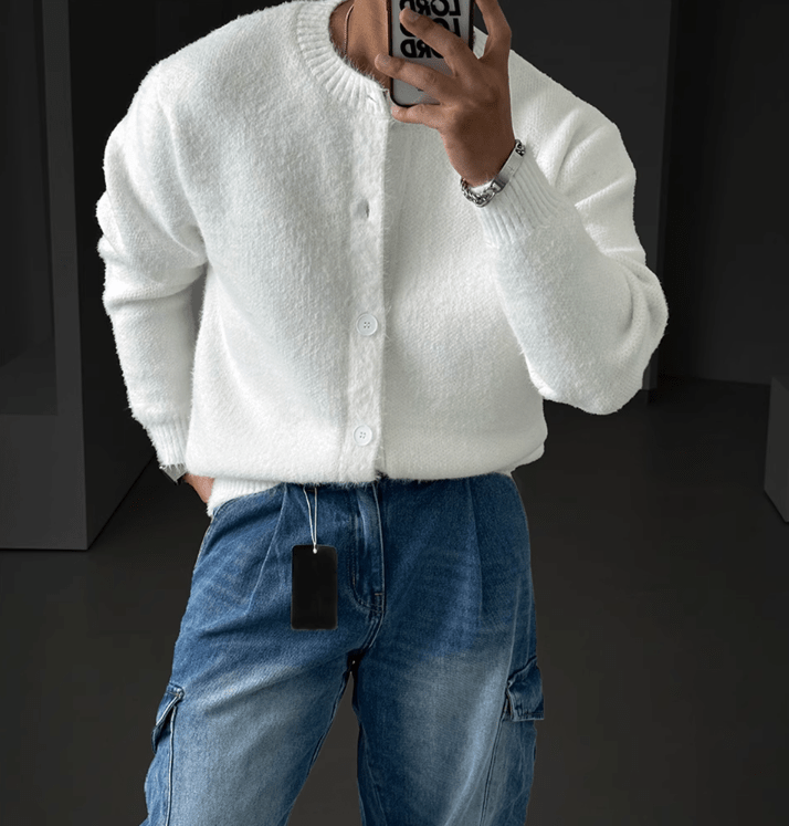 Unisex Brushed-Mohair Round-Neck Cardigan