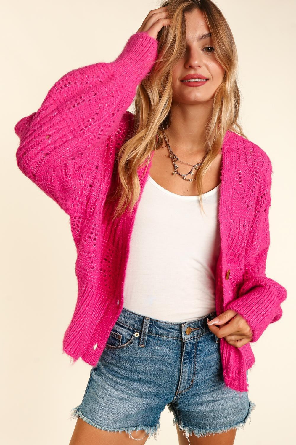 Maxct &Haptics Full Size Button Down Crop Long Sleeve Cardigan