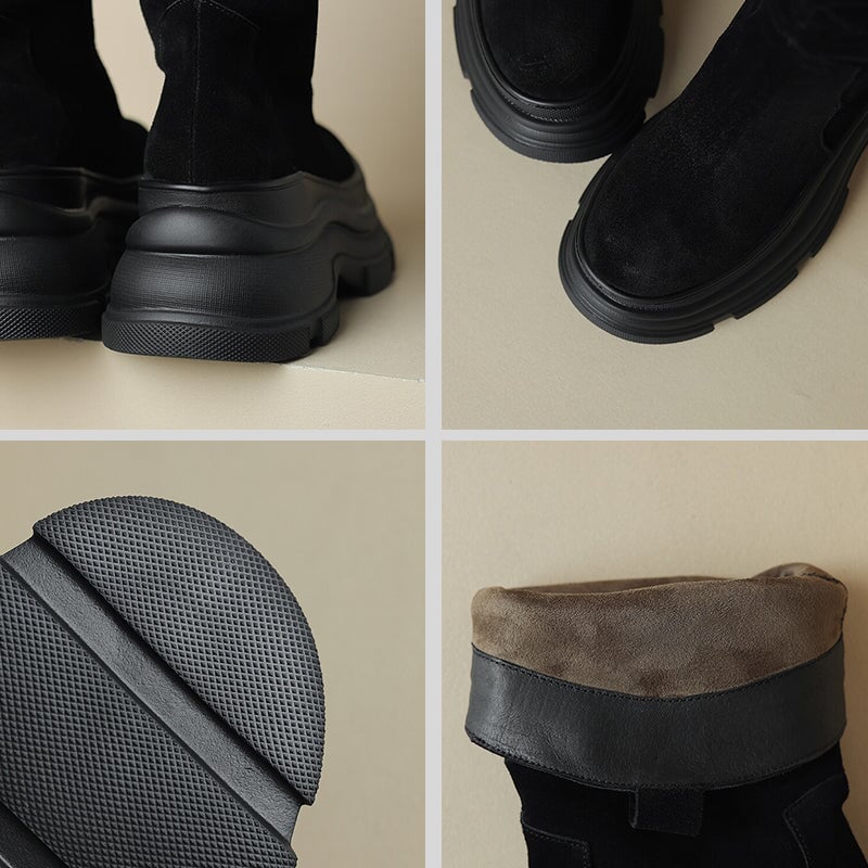 Suede Mid Calf Chunky Western Boots Maxct