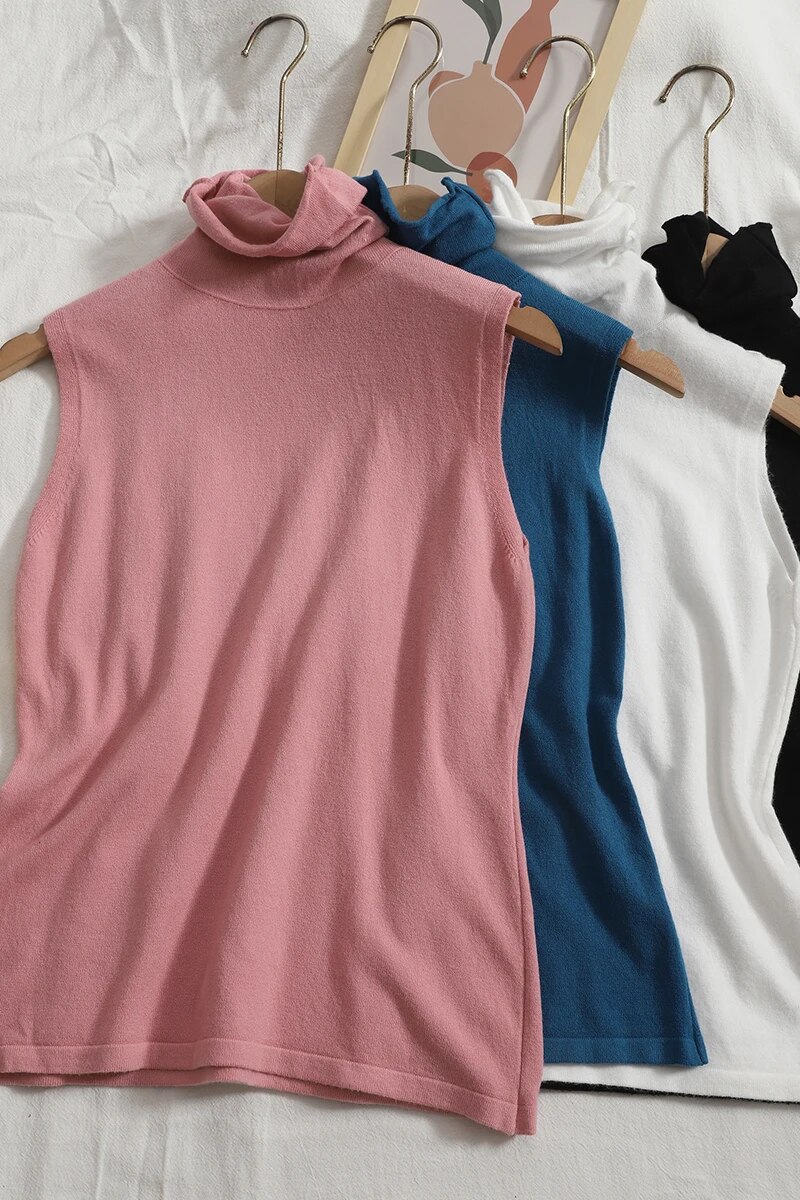 Maxct sweater vest autumn spring simple solid knitted turtleneck tank top women cozy pullover