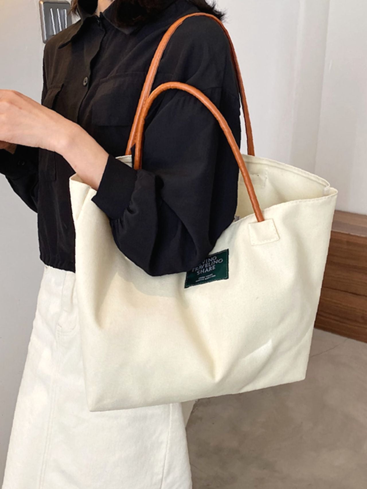 Maxct - Patch Decor Shoulder Tote Bag  - Women Tote Bags