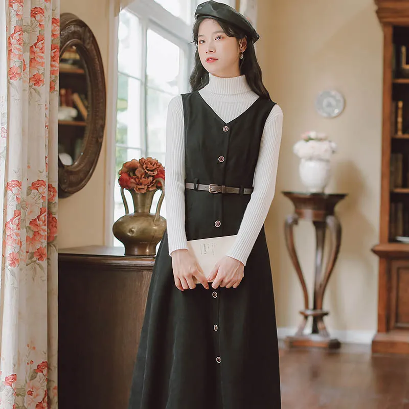 Button Up Suede Pinafore Dress Maxct
