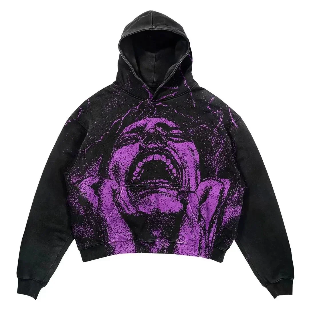 Maxct Y2k New Harajuku Hip-Hop Punk Letter Graphic Hooded Pullover Men Oversized Printed Sweatshirt Gothic top Street Wear Waichuan