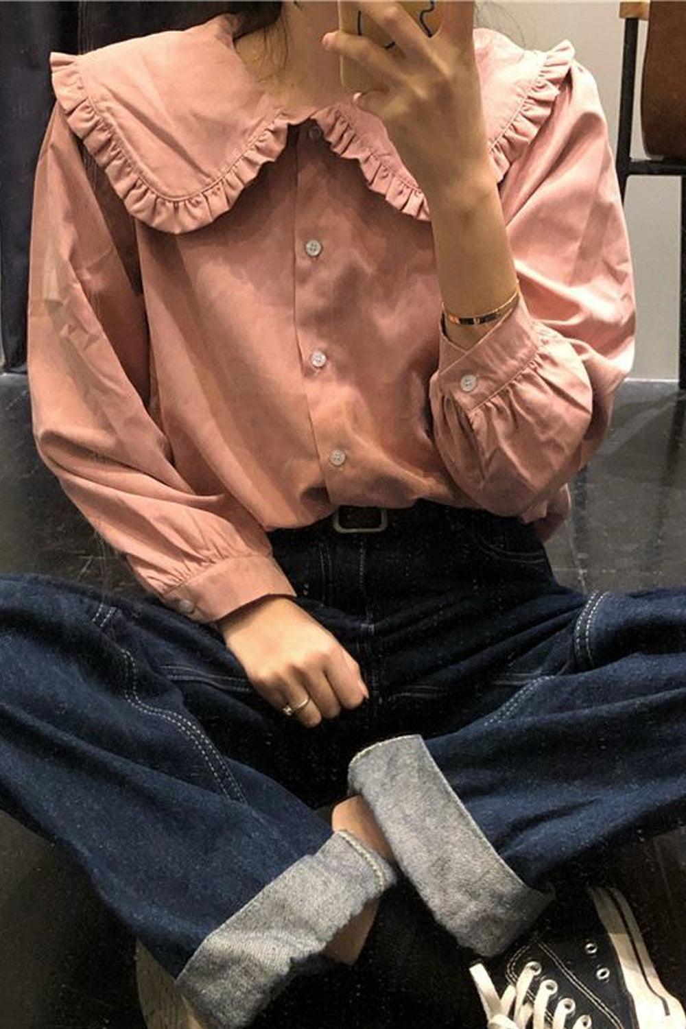 Solid Blouse Peter Pan Collar Shirt Maxct