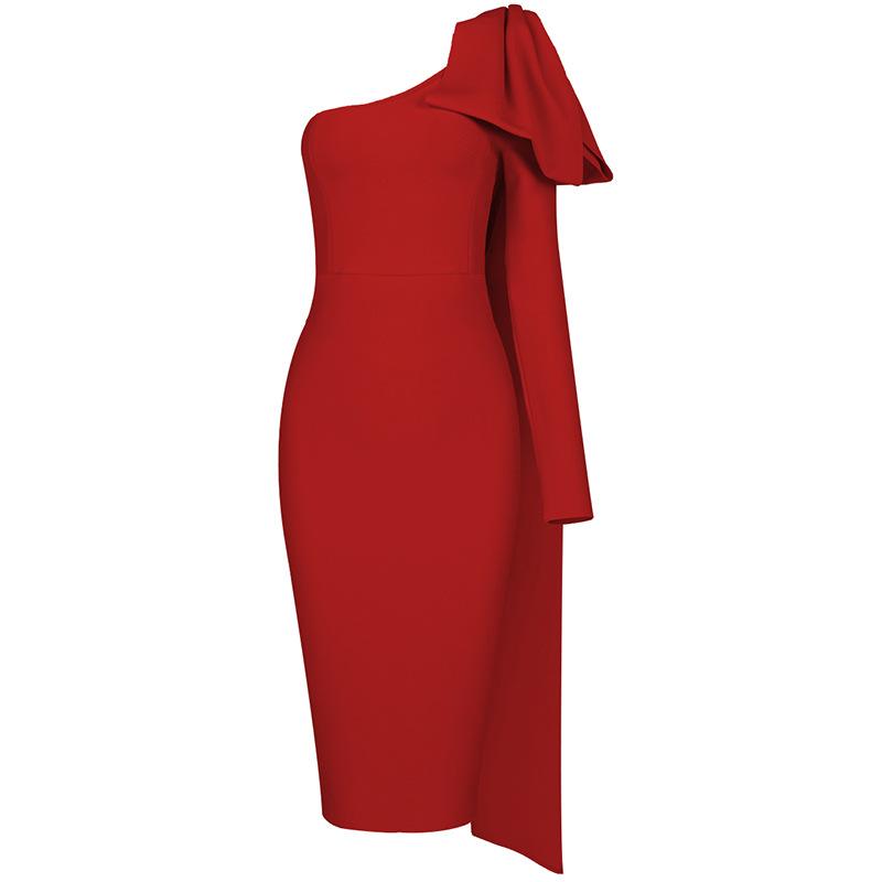 Maxct High-end Women's Rich And Golden Style Bandage Dress Three-dimensional Big Bow Shoulder Waisted Dinner Cocktail Dress