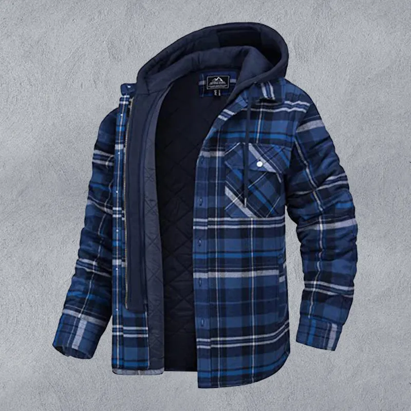 Maxct &Men’s Plaid Quilted Hoodie - Flannel Shirt Jacket
