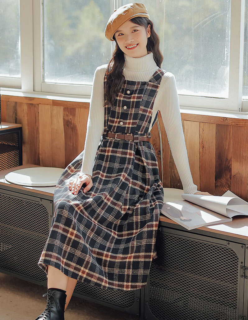 Holiday Plaid Pinafore Midi Dress Maxct