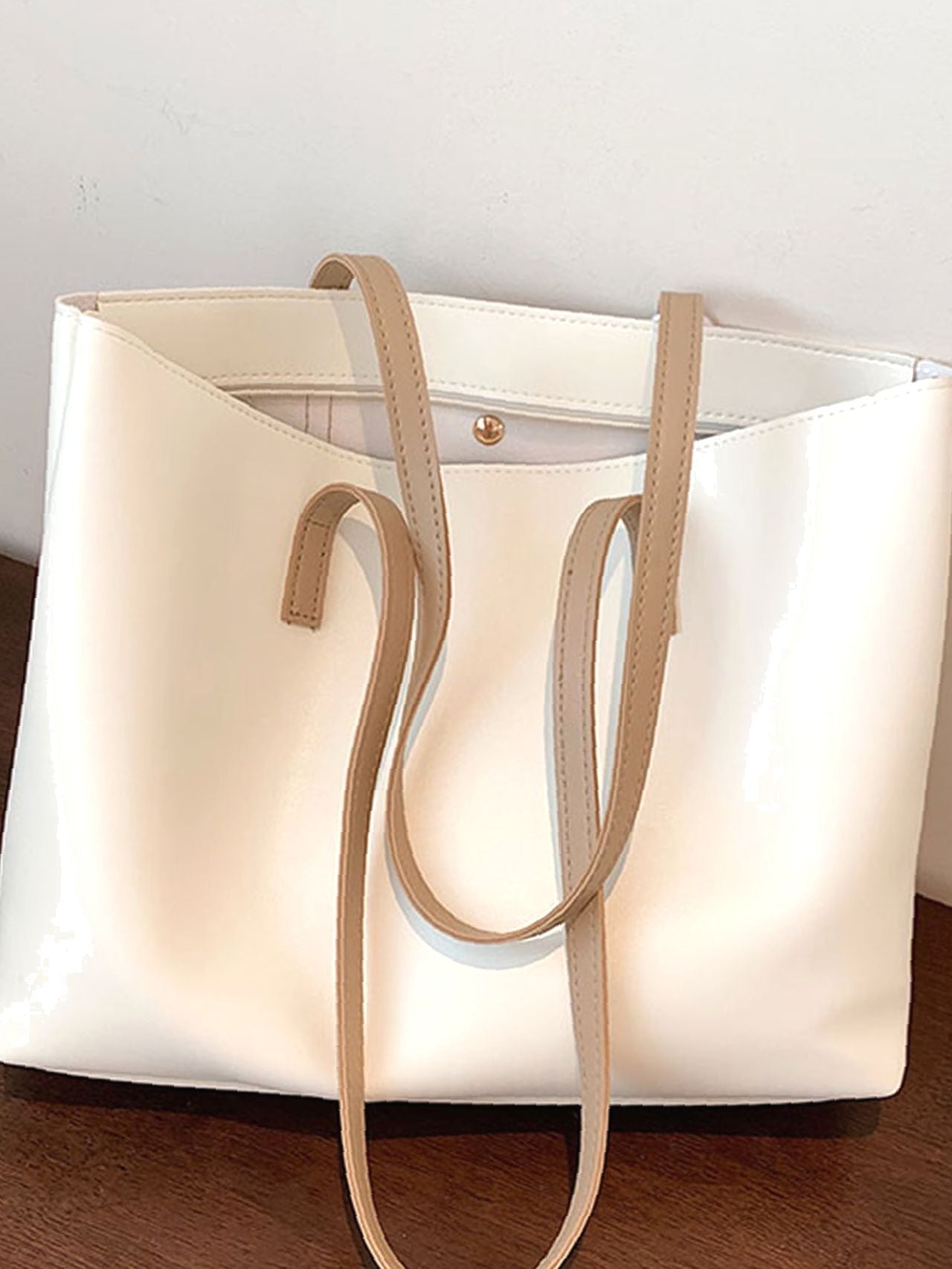 Maxct - Two Tone Scarf Decor Shoulder Tote Bag  - Women Tote Bags