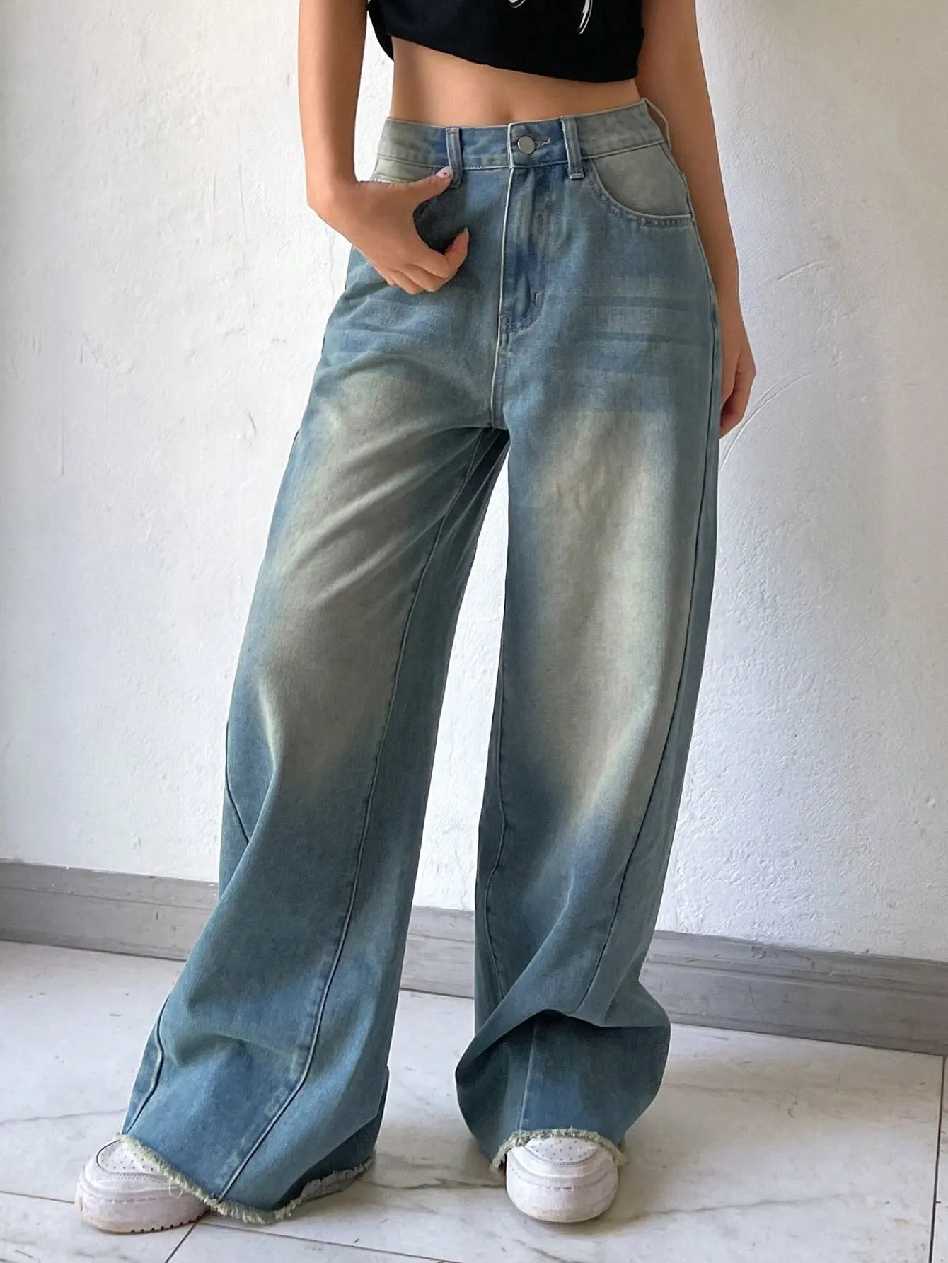 Maxct Women's Casual Wide-Leg Denim Pants With Pockets For Daily And Commuting