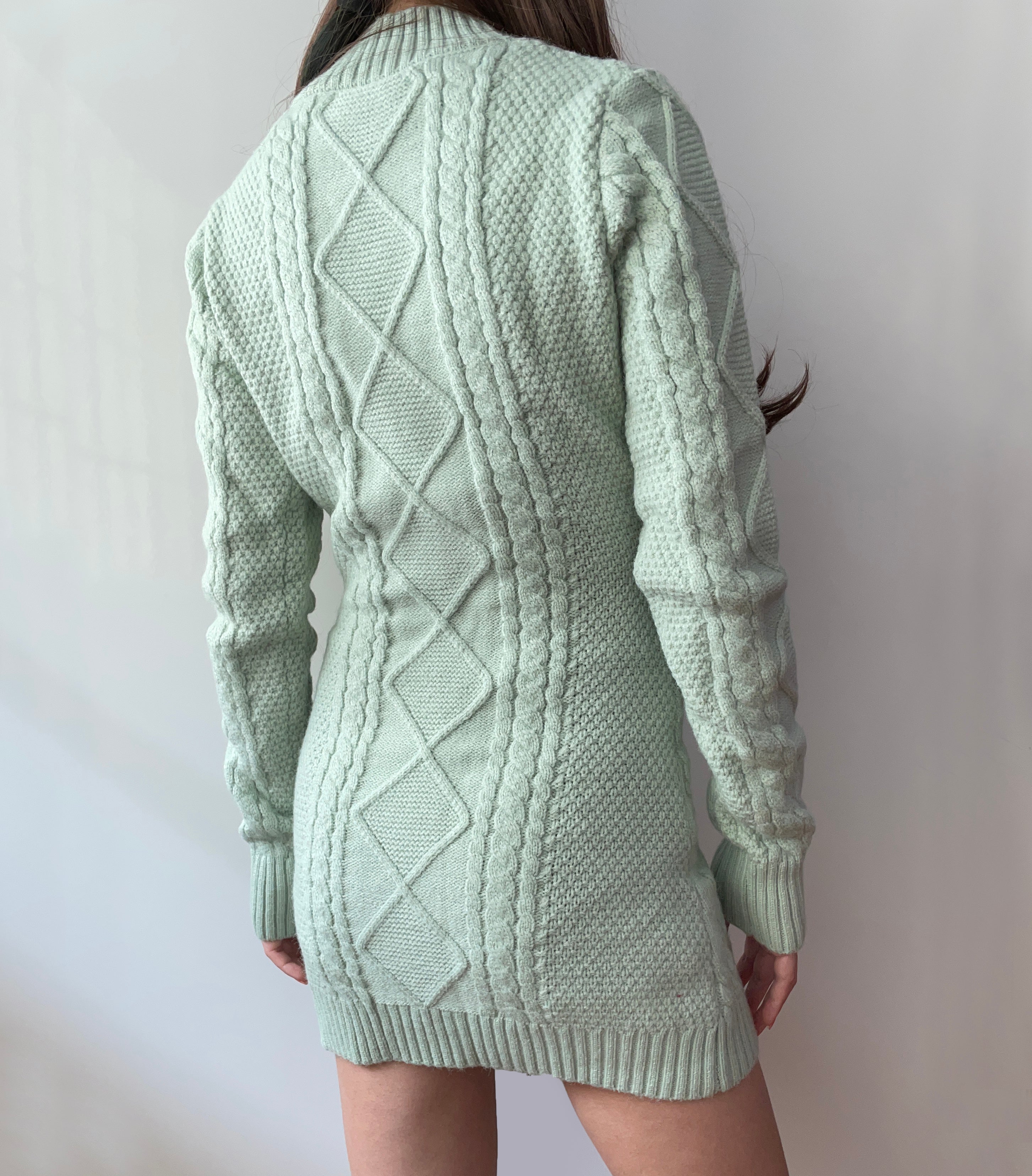 Button Cable Knit Sweater Dress Maxct