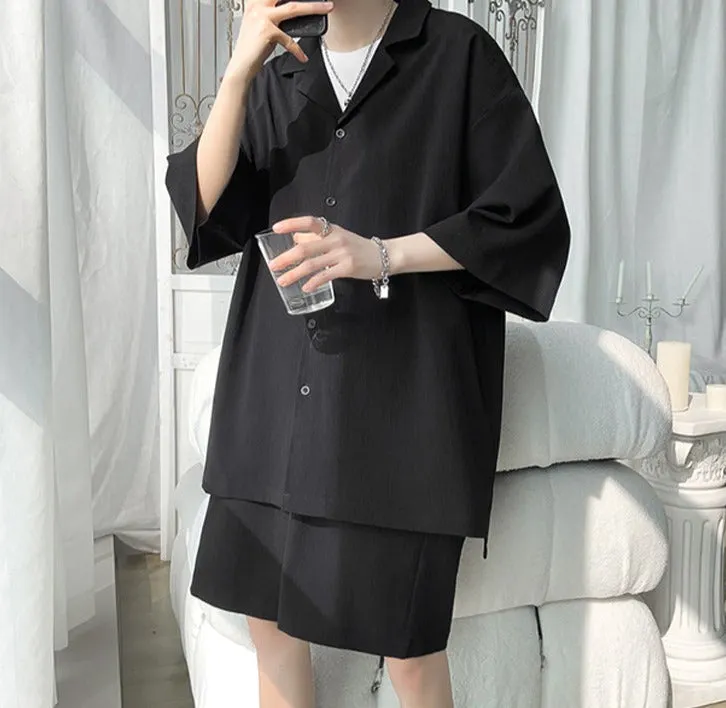 Maxct Textured Two-Piece Shirt and Shorts Set