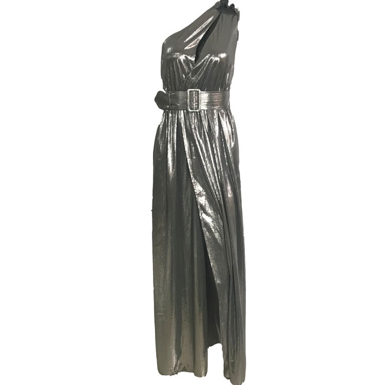 Maxct New One-Shoulder Sexy Lace-up Side Slit Midi Dress Dress