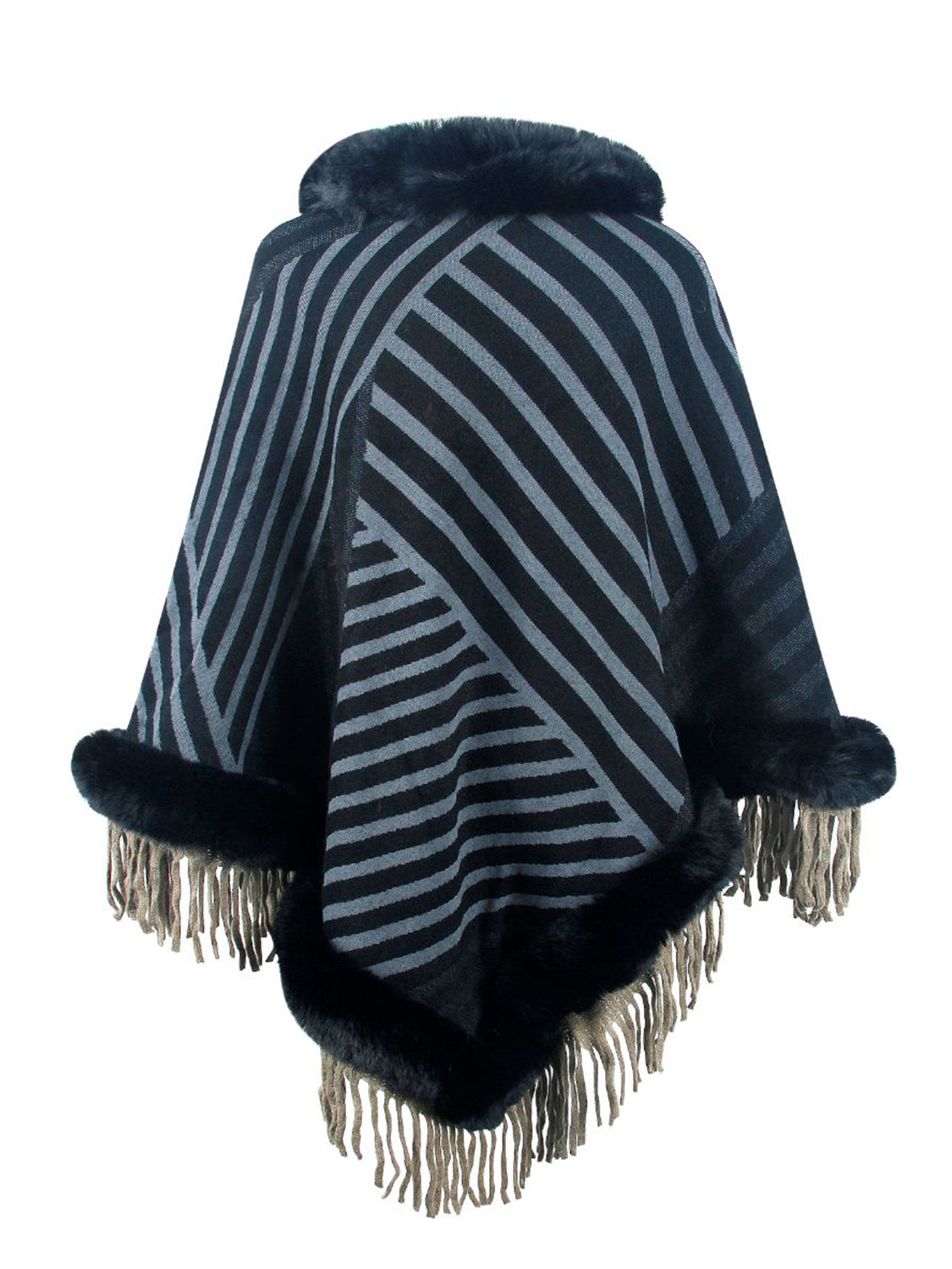 Maxct &Striped Fringe Hem Poncho