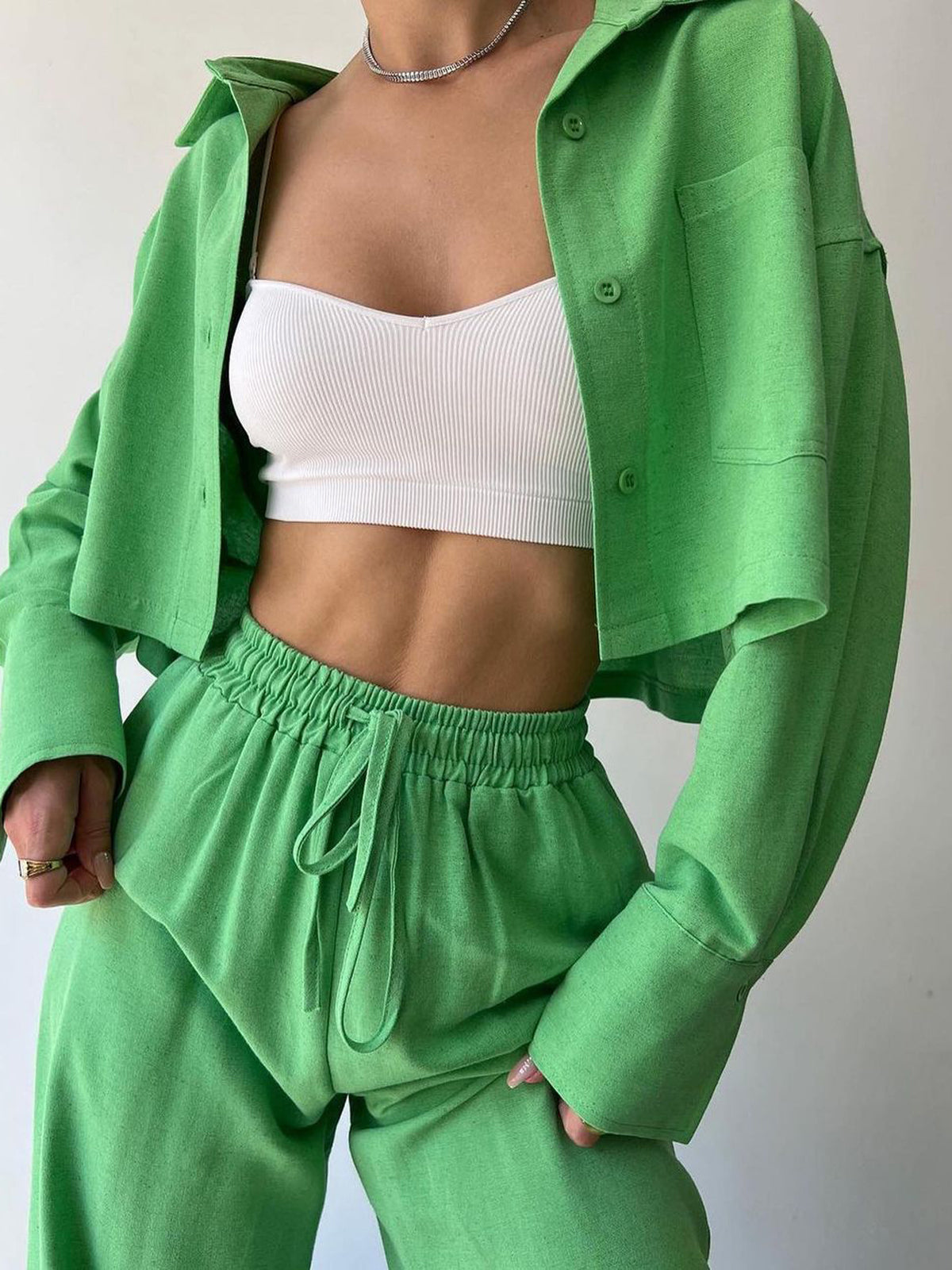 Maxct Collared Drawstring Two Piece Pants Set - Image 11