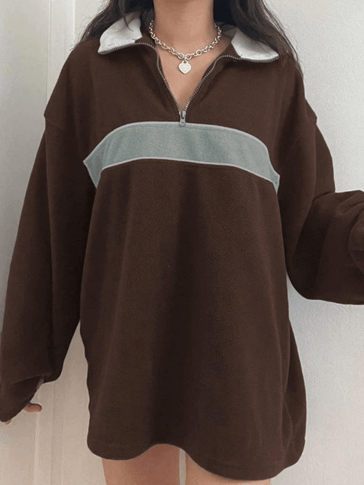 Maxct Fleece Patchwork Half Zip Sweatshirt