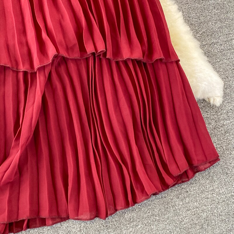 Women's Purple/Pink/Green Draped Dress Vintage Ruffle Stand Collar Sleeveless High Waist Party Pleated Vestidos Female New