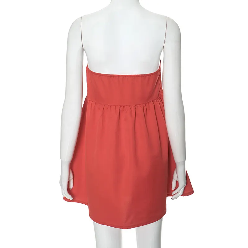 Elegant Solid Strapless Dress Women's Sleeveless Beach Vacation Short Dress Splice Off Shoulder Loose High Waist Clothing