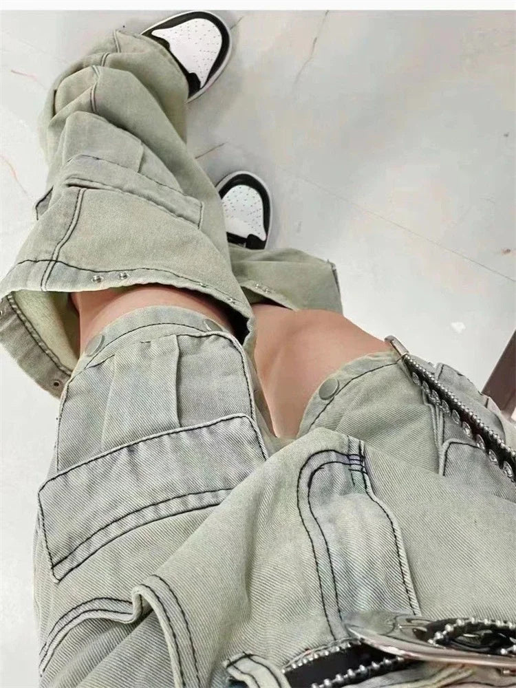 Women's Splicing Design High Waisted Jean Shorts Wide Leg Denim Pants Maxct