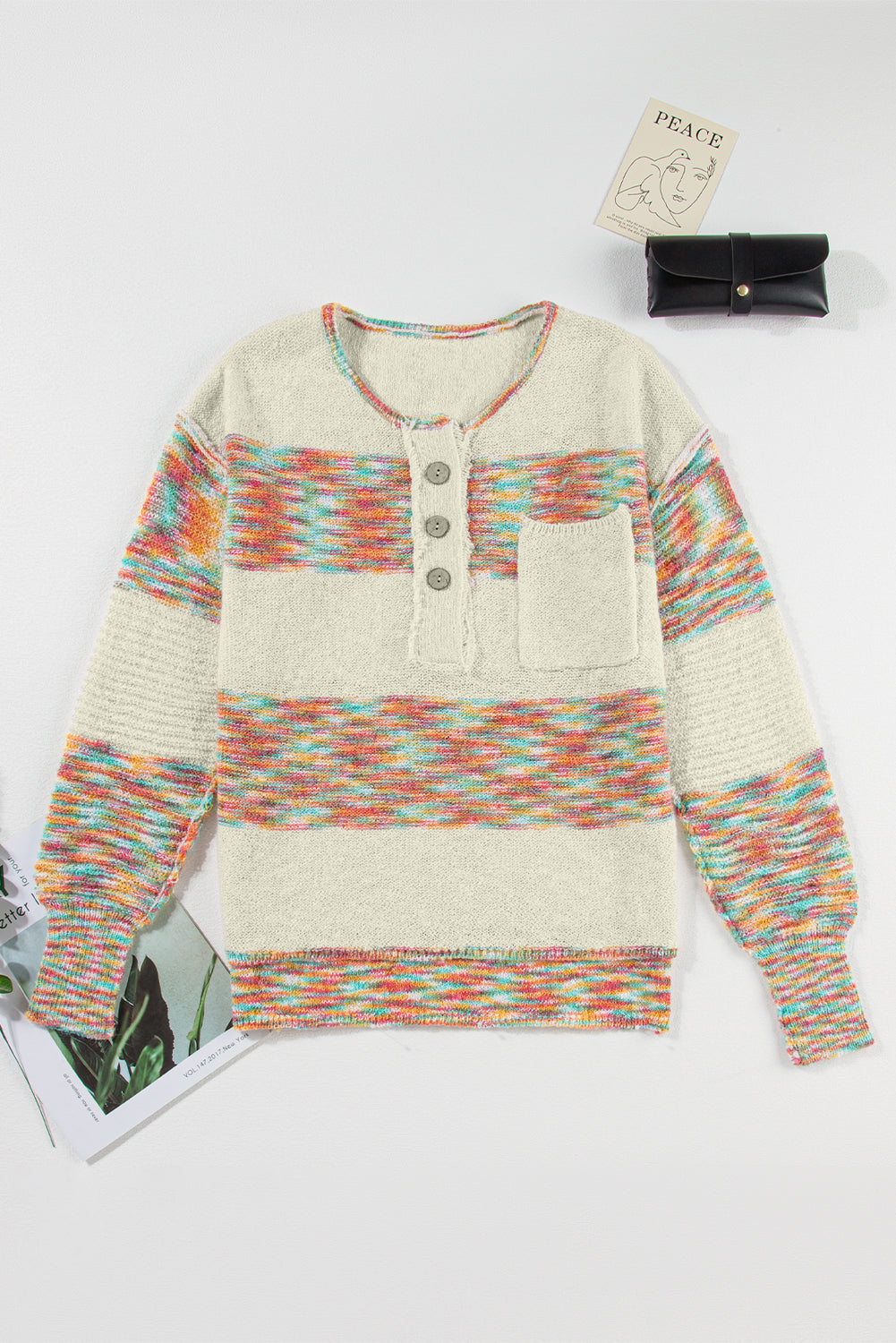 Maxct &Contrast Half Button Long Sleeve Sweater
