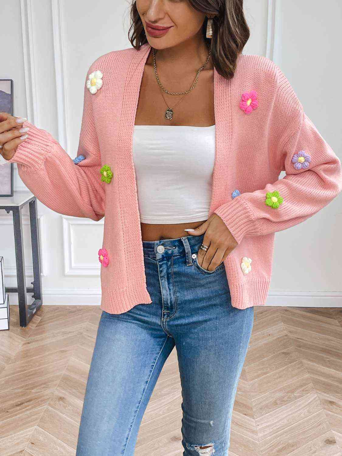 Maxct &Floral Long Sleeve Open Front Cardigan