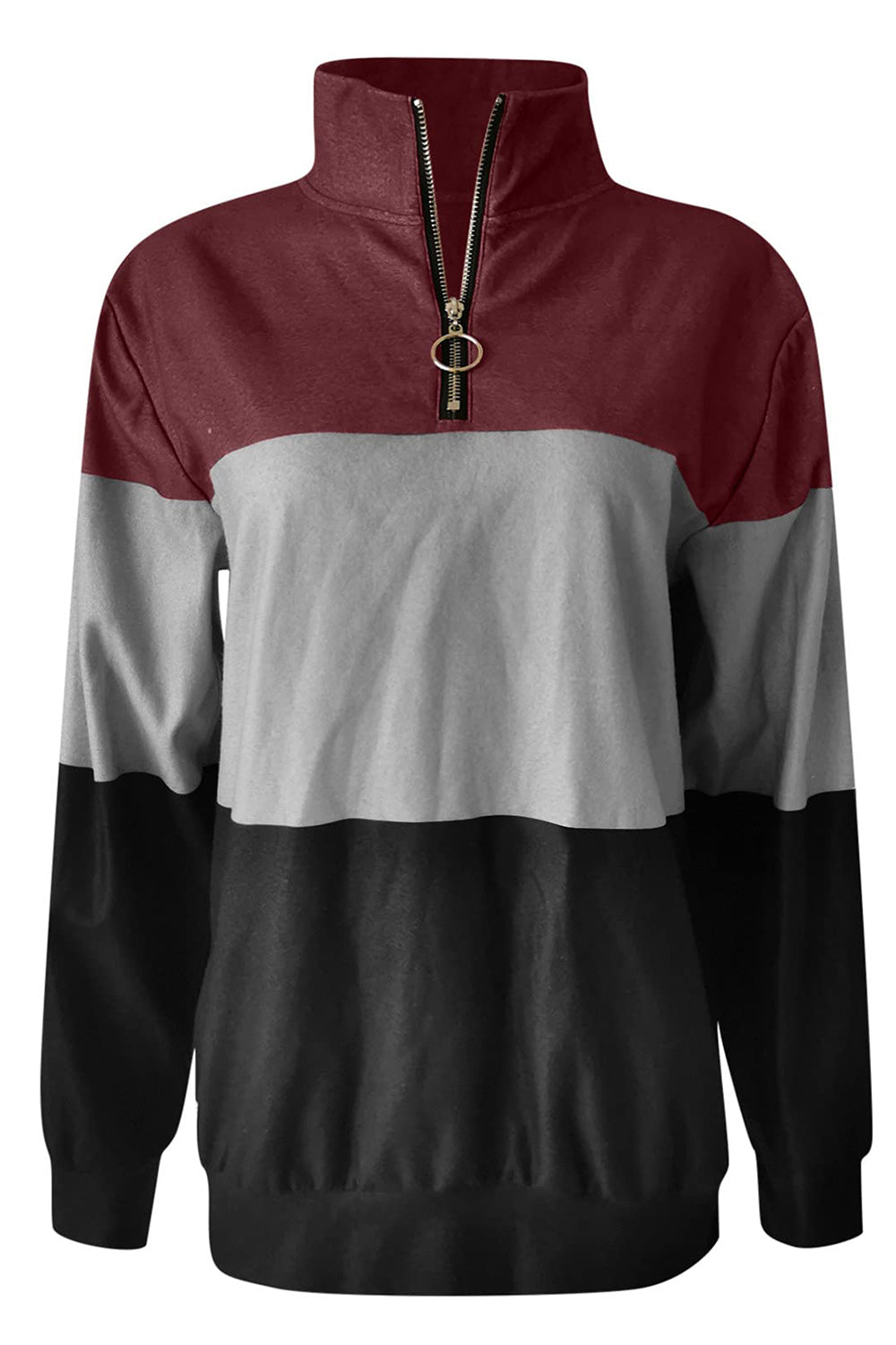 Maxct &Full Size Color Block Quarter Zip Long Sleeve Sweatshirt