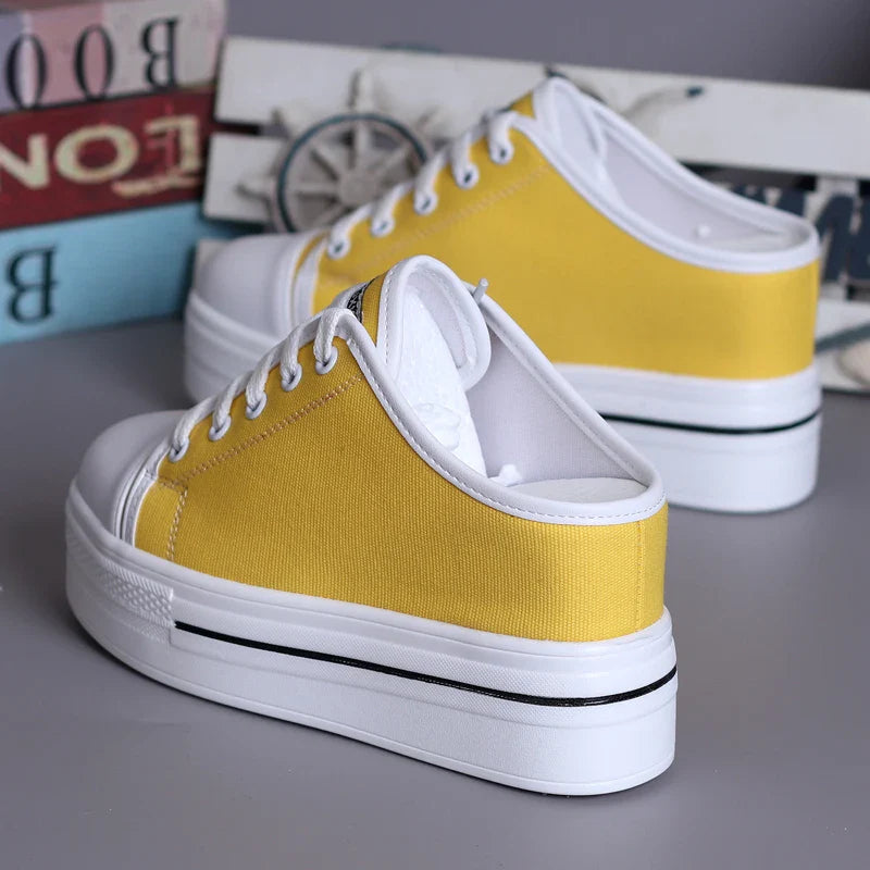 Slip-on Platform White Canvas Sneakers for Women Maxct