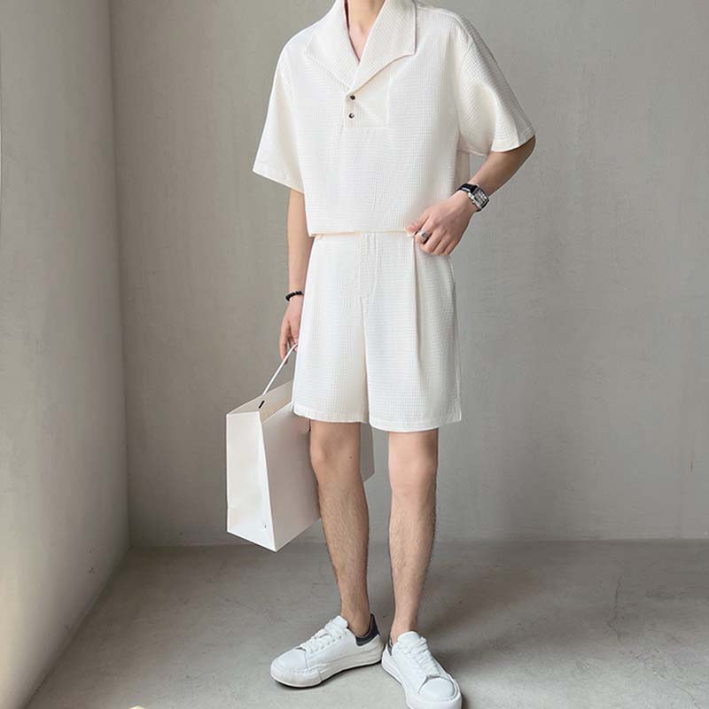 Maxct Waffle Lapel Polo Shirt Shorts Set