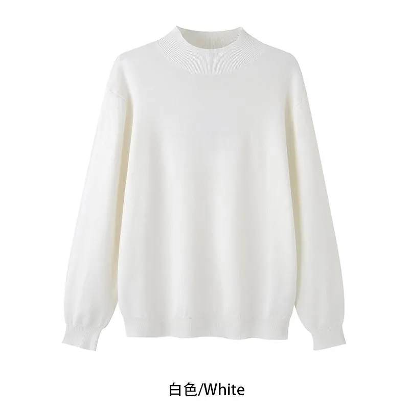 Maxct 90s Streetwear Autumn And Winter High-grade Semi-turtleneck Sweater Men's Korean-style Loose Casual Solid Color Middle Collar Knitted Base Shirt With Long Sleeves