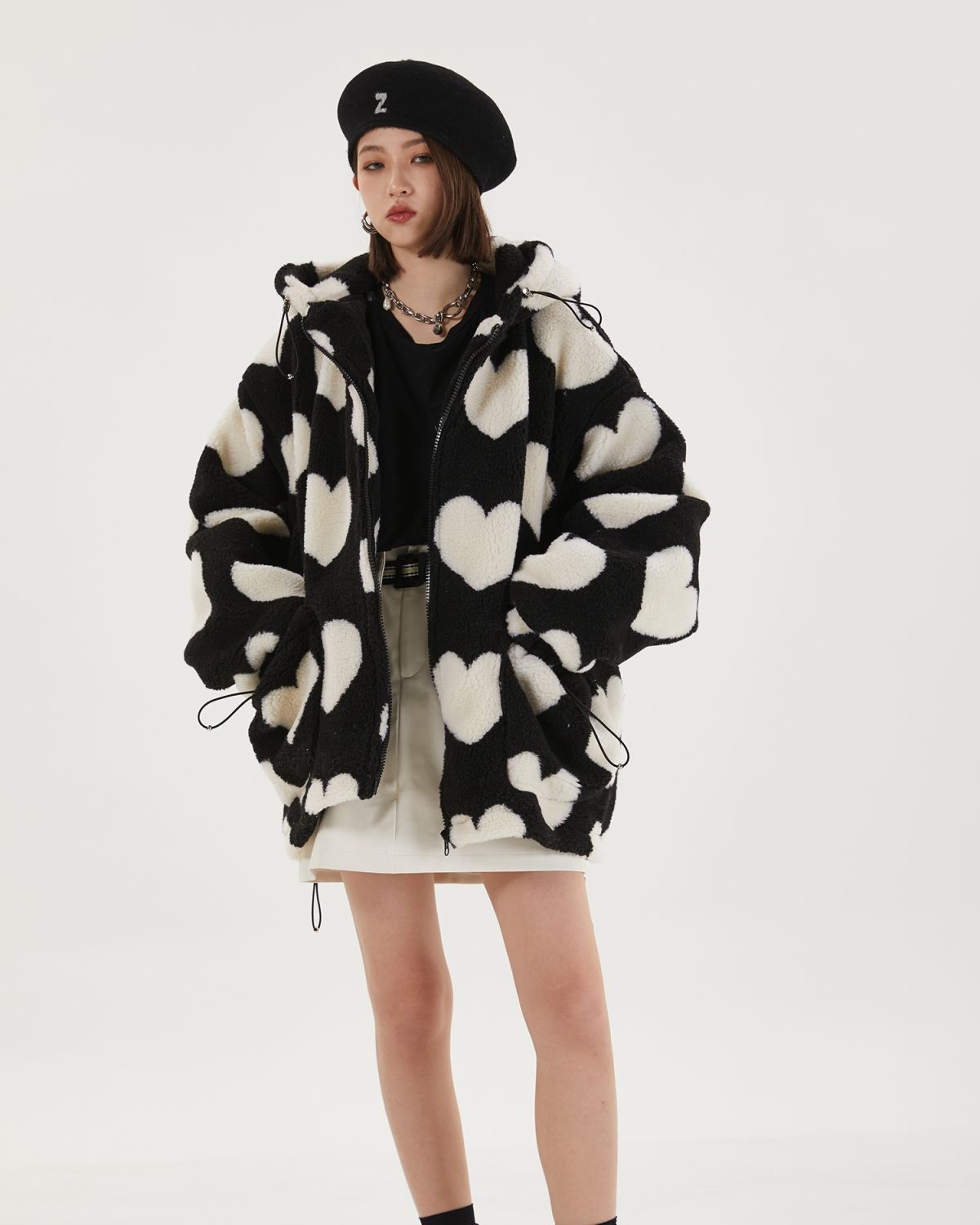 Student Hooded Cotton Women's Hearts Print Fur Jacket - true deals club
