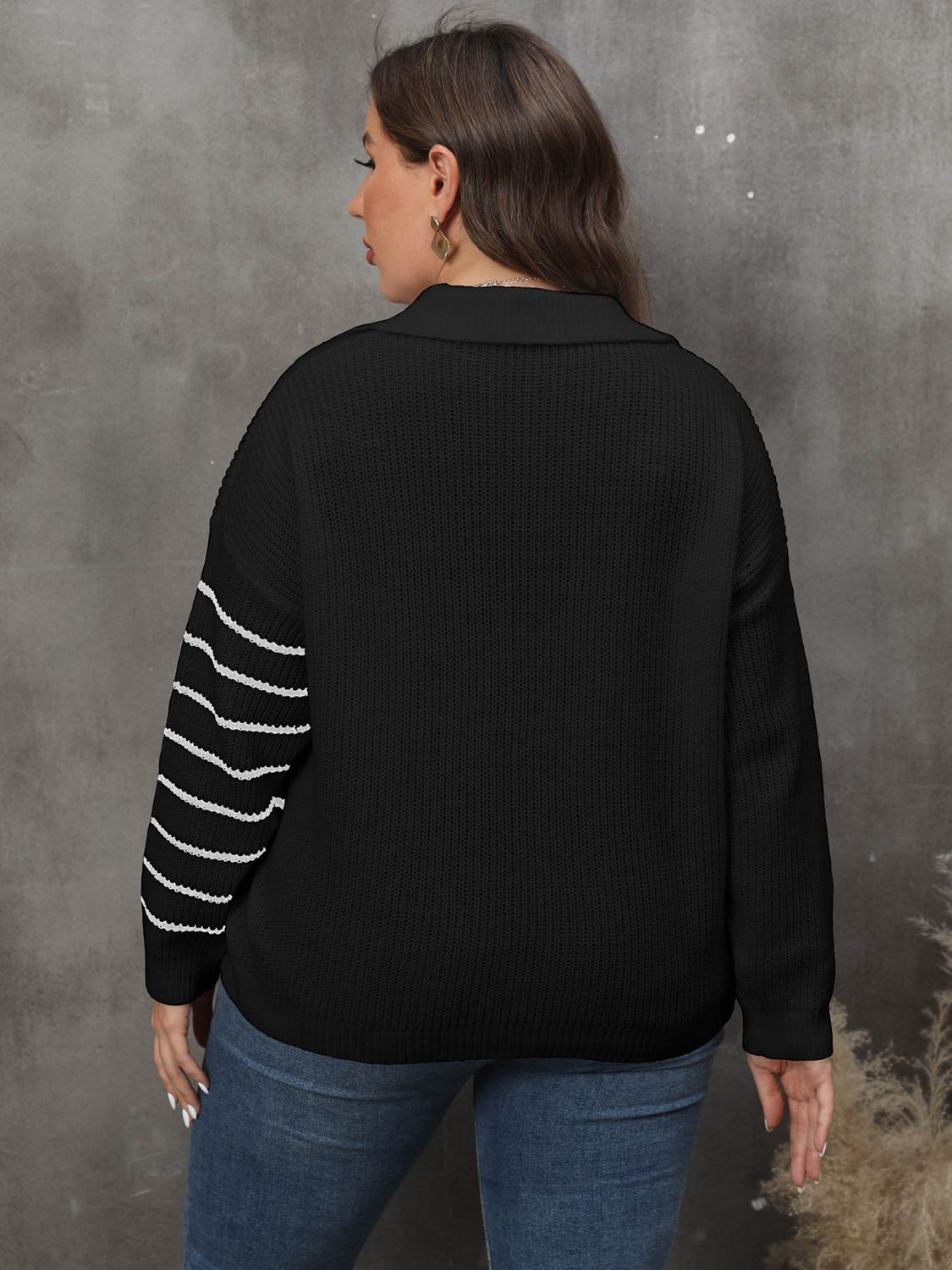 Maxct &Plus Size Striped V-Neck Sweater