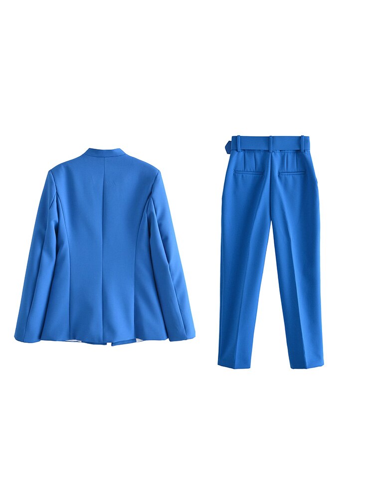 Maxct 2024 Women Fashion Two Pieces Sets Office Wear Blazers Coat And With Belt High Waist Pants Female