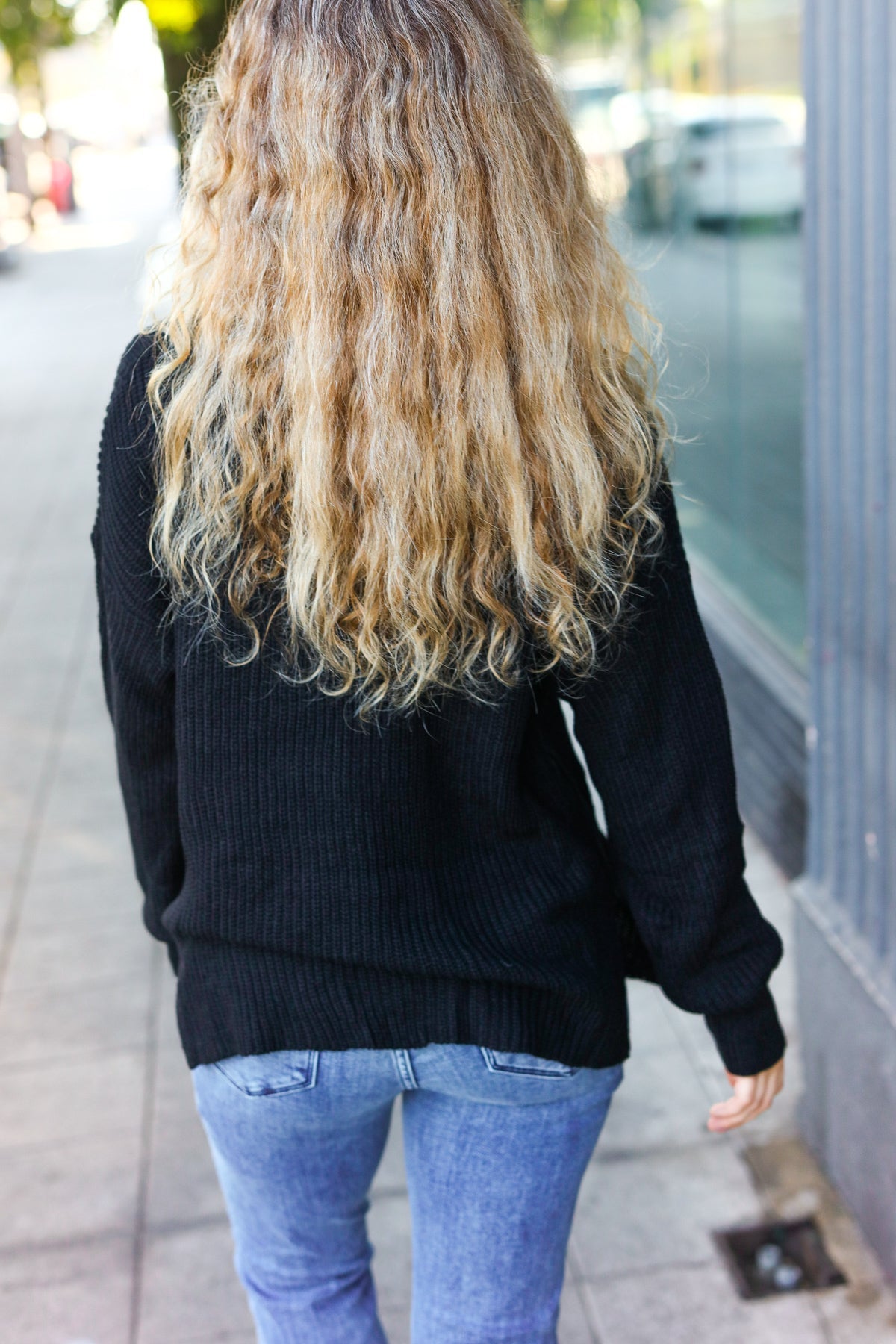 Maxct &Classy Chic Black Mock Neck Chest Pocket Knit Sweater