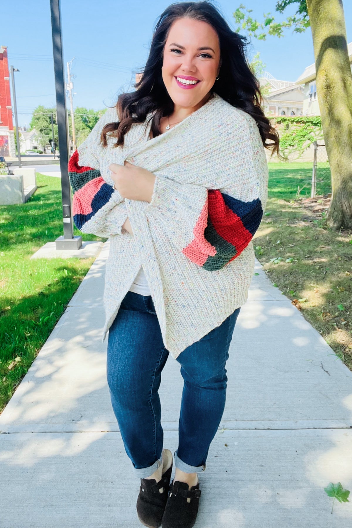 Maxct &Weekend Ready Ivory Multicolor Mixed Thread Bubble Sleeve Cardigan